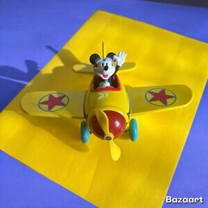 Mickey Mouse Diecast Yellow Metal Plane 4" Vintage Airplane Decopac Walt Disney